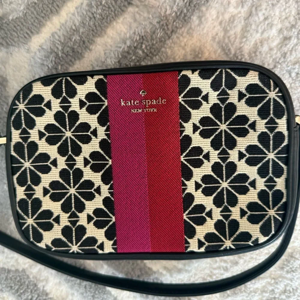 Kate Spade Spade Flower Jacquard Stripe Market Camera Bag in Cream Multi NWOT